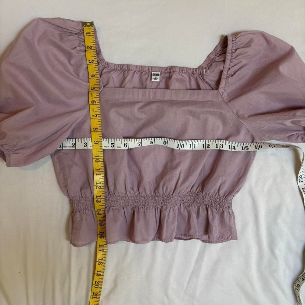 Lilac Purple Crop top With Square Neckline and Puffy Sleeves UNIQLO Size XS - Picture 5 of 8
